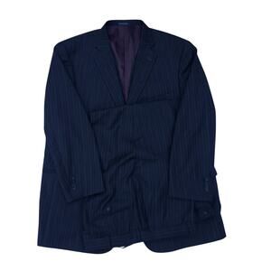 Hart Schaffner Marx 2pc Suit Blue Wool Pinstripe Jacket 48R 53x30.5 Pant 41x27